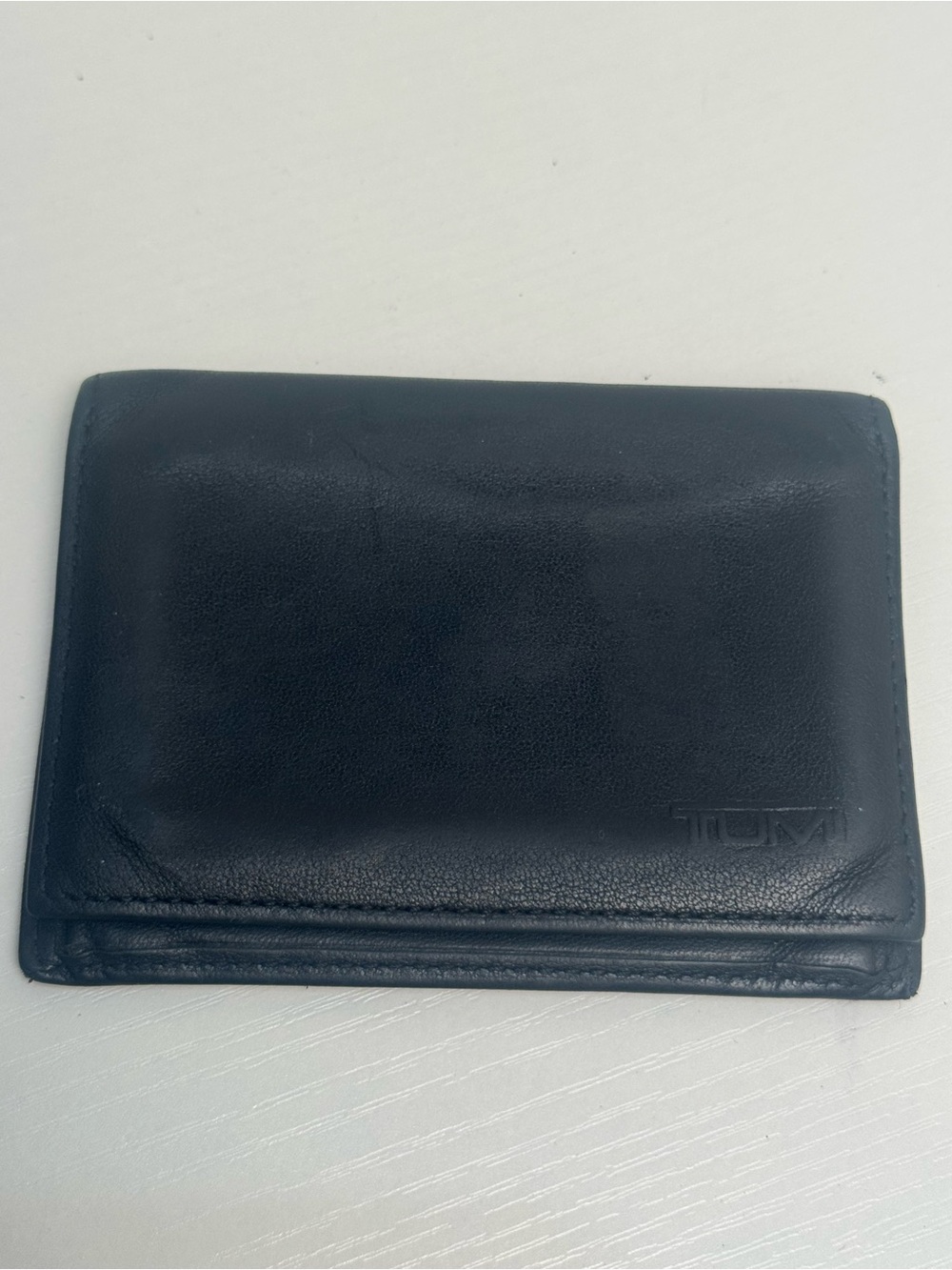 TUMI Mens Black Leather Card Case Wallet ID Window Slim Bifold 4x3